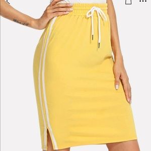 Drawstring waist striped tape slide split skirt